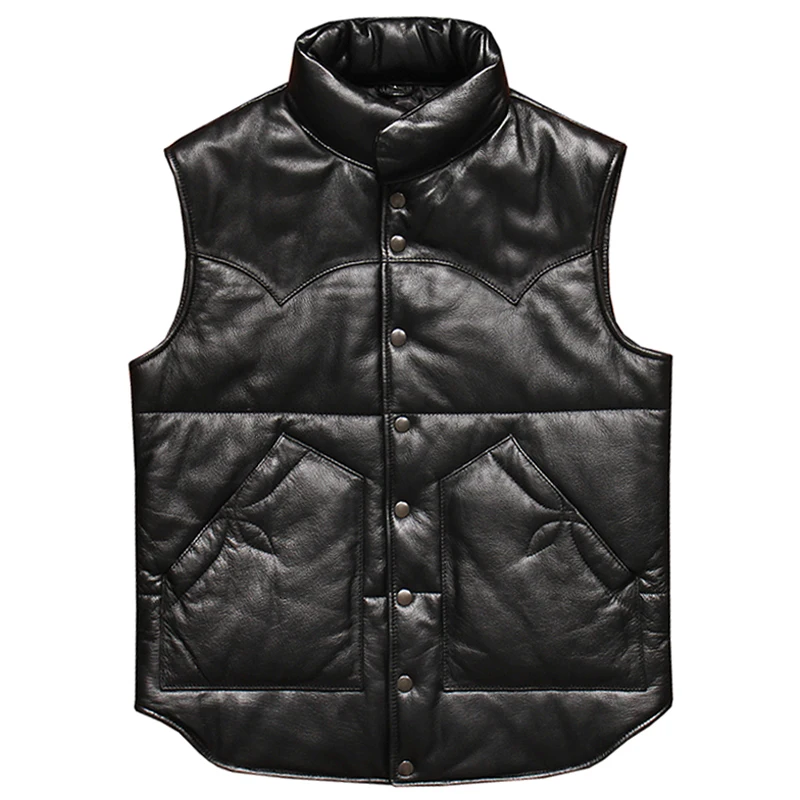 

Cotton Padded Warm Mens Waistcoat Vest Coat Cowhide Genuine Leather Sheepskin Weskit Vest For Man European Outwear Jacket 3XL