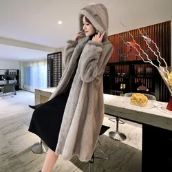 Waterproof velvet fur coat female fashion medium long thicken 2025 winter new fur coats large size over the knee fur coat female