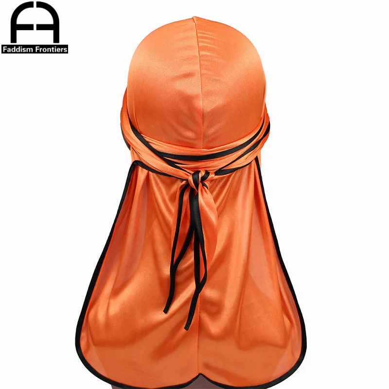 Unisex Männer Seidige Durag Schwarz Nähen Seide Durags Bandanas Für Männer Long Tail Doo Du Rag Wave Cap – Detail 11