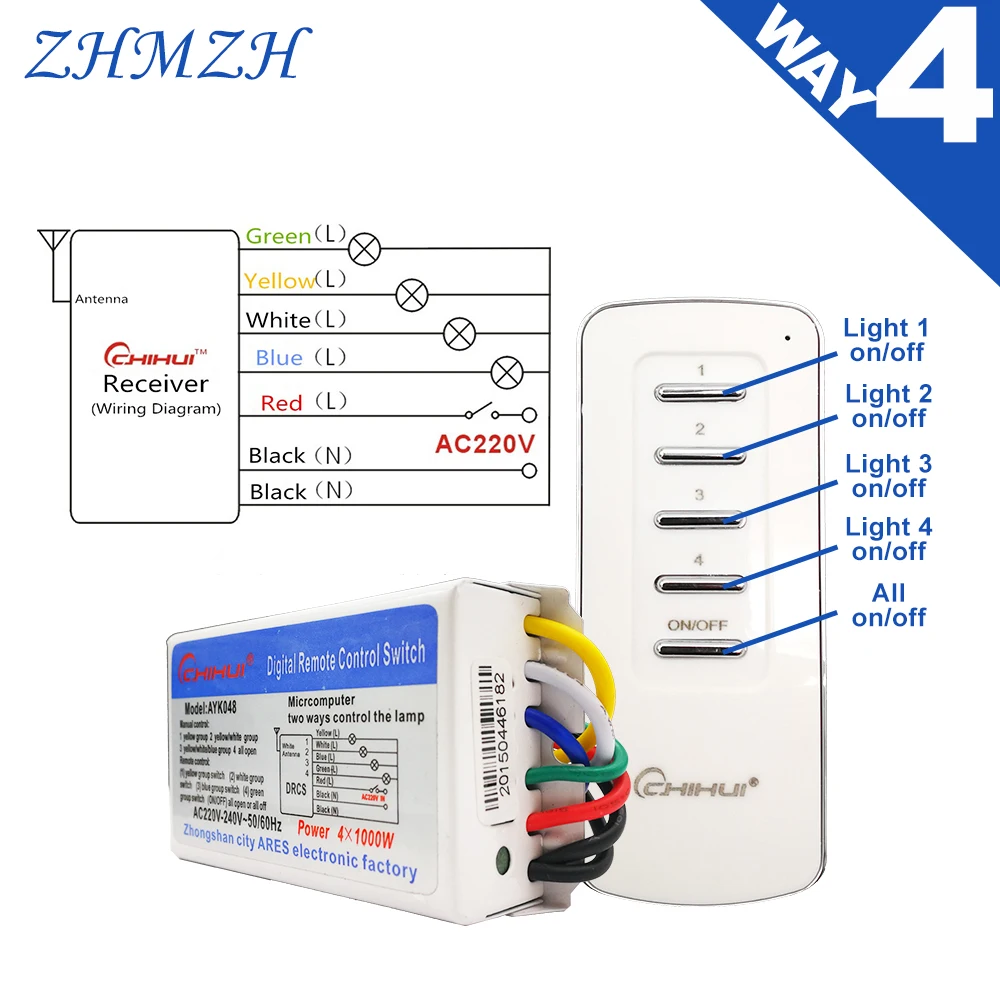 ZHMZH 4 Way 5 Sections ON/OFF Smart Digital Wireless Remote Control Switch Receiver Transmitter for Lamps 3 Ways AC 220V--240V