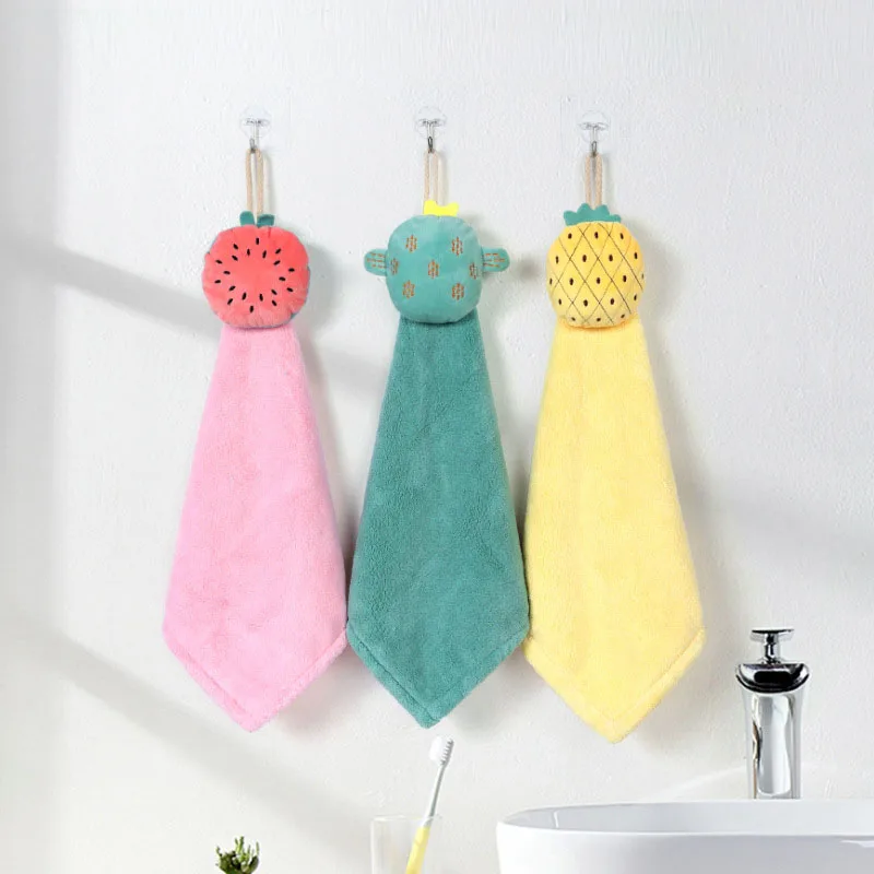 

1PCS Bathroom Kitchen Hand Towel Household Cute Hanging Absorbent Towel Kitchen Dishcloth Handkerchief Solid Color Fruit Towel