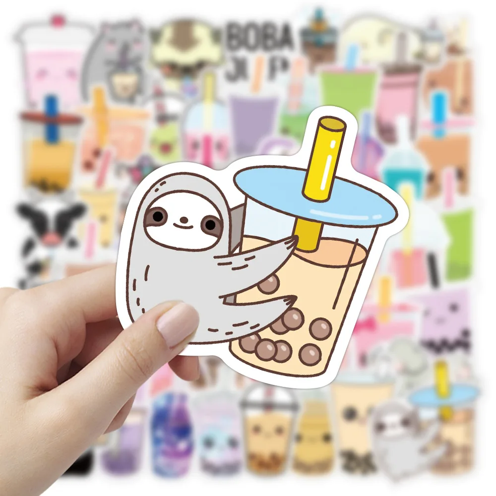 50PCS Cute Cartoon Pearl Milk Tea Stickers Pack For Girl Bubble Teas Decal Sticker To DIY Wall WaterBottle Laptop