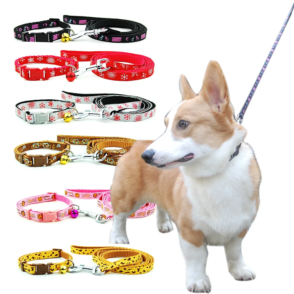 Pet Dog Cat Collar Leash Adjustable Pet Collar Lead with Bell for Cat Small Dog Pet Products Outdoor Walking Poodle Terier