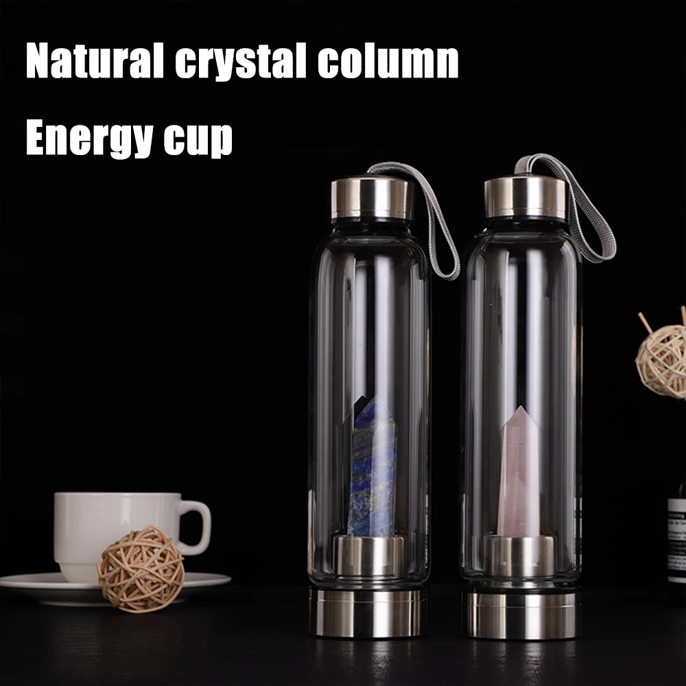 2020 New Water Bottle Drinking Cup Natural Quartz Gemstone Glass Direct Natura Polished Crystal Obelisk Wand Healing With Rope