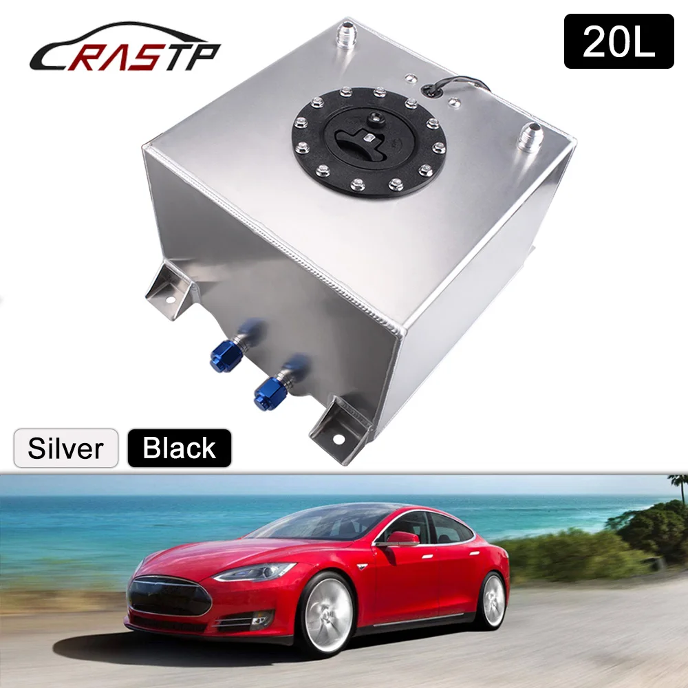 

RASTP-Silver 20L Aluminum Fuel Surge Tank Oil Catch Can Tank with Sensor Fuel Cell with Cap RS-OCC040