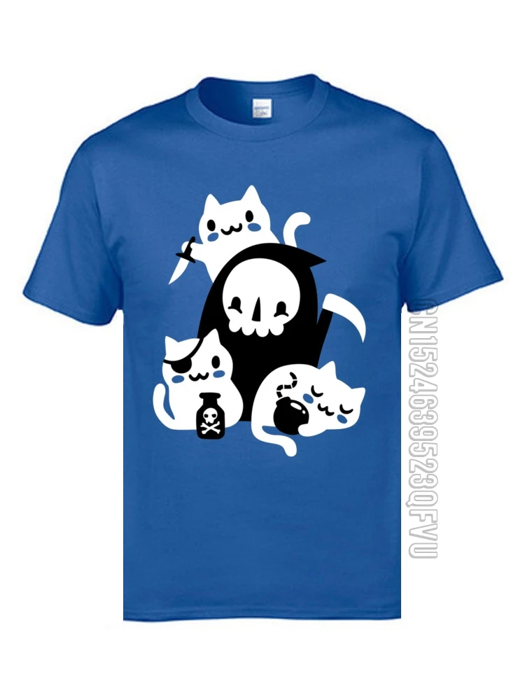 Grim Reaper Pirates Cats Funny T Shirt Santa Deaths Little Helpers 3D Kawaii Cats 100% Cotton Fabric O Neck Mens T-shirts Casual