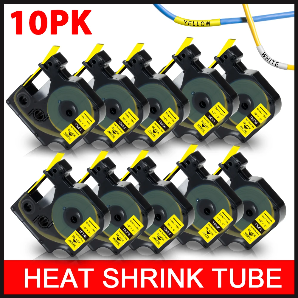 

A ABColor 10PCS Compatible for DYMO 18051 18052 18053 18054 18055 18056 18057 Industrial Heat Shrink Tubes For Dymo Rhino 4200