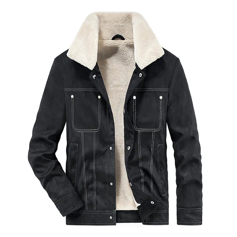 Mcikkny Men Winter Suede Leather Jackets And Coats Warm Thick Casual Outwear Top Clothing Size M-4XL Fleece Lined Thermal