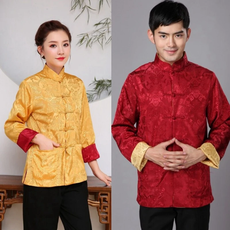 

Unisex coat Two Sided Traditional Chinese Outfit Tang Suit Long Sleeve Hanfu Top Kung Fu Coat Jacket Uniform for Men tai chi