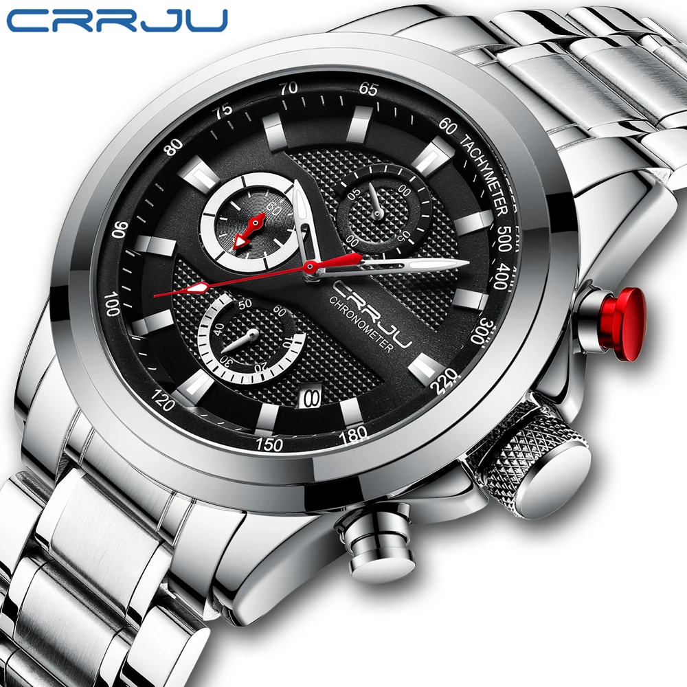 

Men Watches CRRJU New Top Brand Stainless Steel Watches for Mens 2022 Waterproof Chronograph Date Quartz Watches reloj hombre