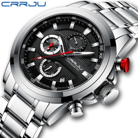 Men Watches CRRJU New Top Brand Stainless Steel Watches for Mens 2022 Waterproof Chronograph Date Quartz Watches reloj hombre