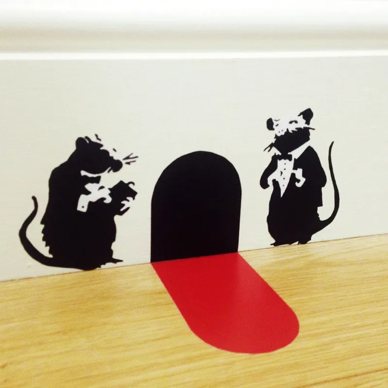 Banksy Waiter Rats Wall Art Sticker with Red Carpet Christmas Stocking Fille