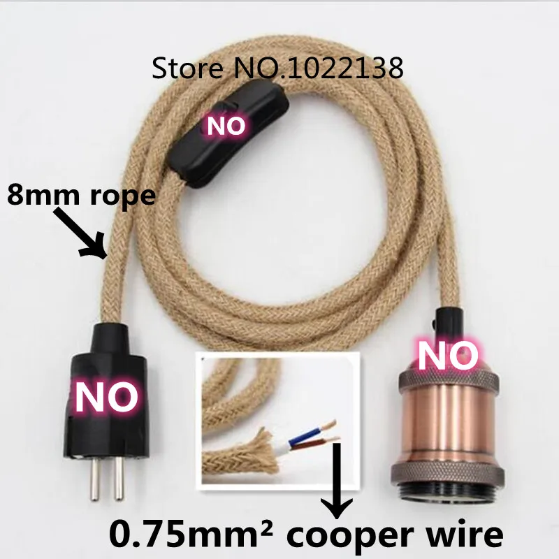 2 Core 3 Core Vintage Hemp Rope Cable Fabric Braided Electrical Wire Flexible Cable For Retro Light Cord