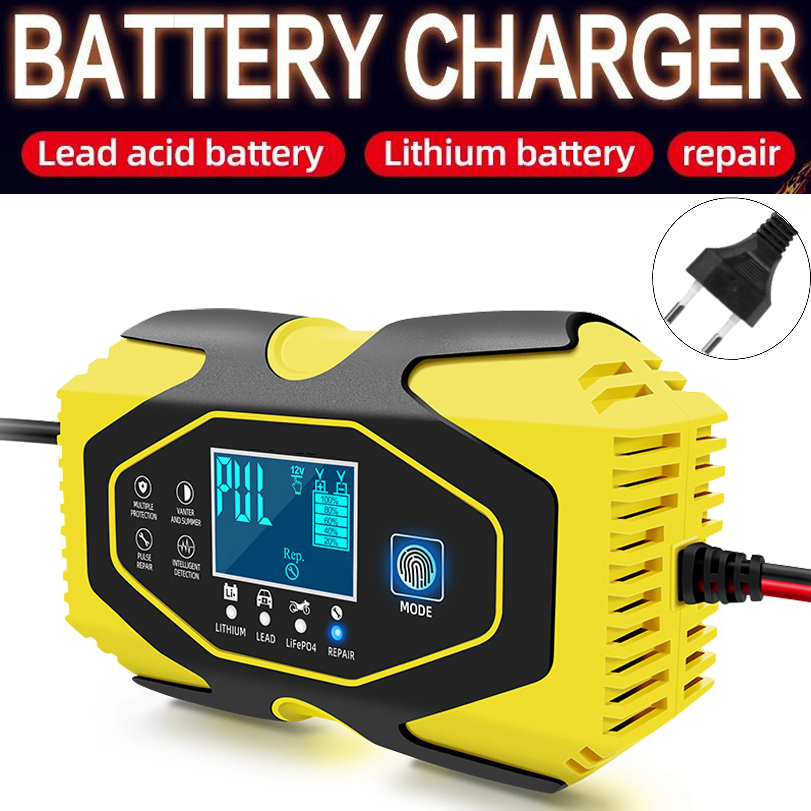 Smart Car Battery Charger 12V 6A 24V 3A Fully Automatic Fast Power Charging Device For Lithium LiFePO4 Lead Acid Storage Battery