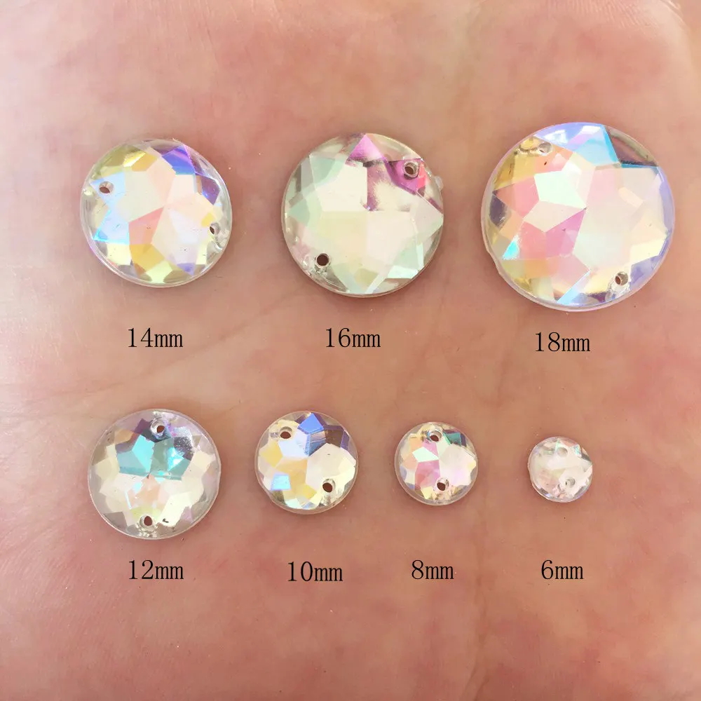 6/8/10/12/14/16/18mm shiny AB Resin crystal Round Flat back rhinestone applique DIY Wedding 2 hole Garment ornament SF660-665