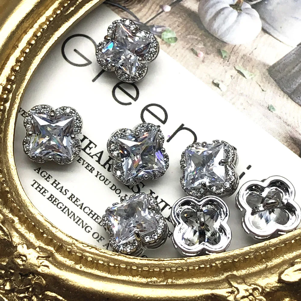 5pc/lot Square crystal buttons Cubic zirconia button for coat Decorative CZ sewing buttons for cashmere Knit cardigan