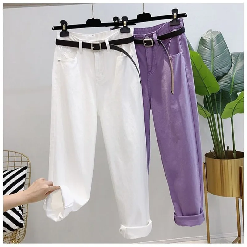 2020 White Purple Jeans Plus Size High Waist Denim Harem Pants Boyfriend jeans for Women Streetwear Loose Trouser vaqueros mujer