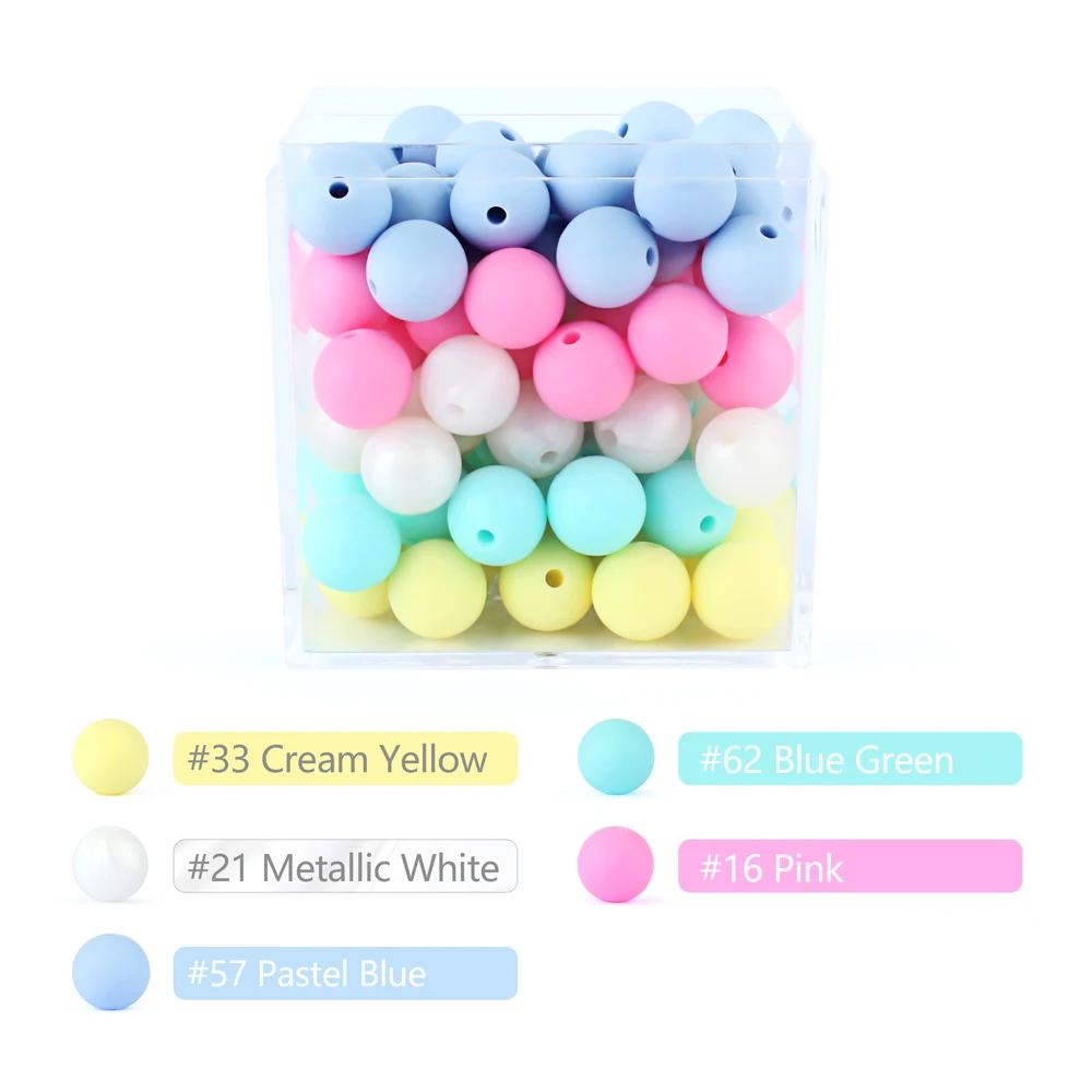 15mm 100pcs Silicone Loose Beads Food Grade Safe Silicone Teether DIY Chewable Colorful Round Ball Baby Teething Beads Baby Toys