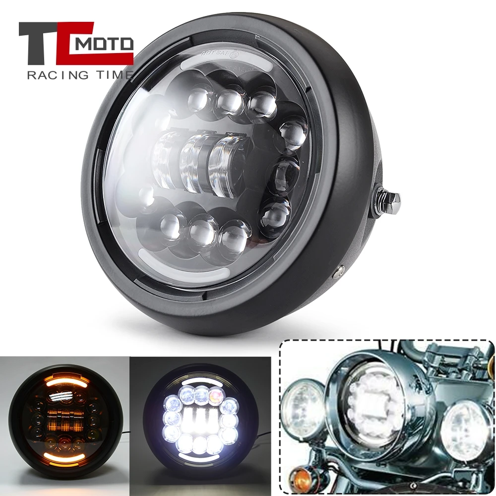 7.5 inch Led Headlight Halo Ring White DRL Angel Eye For Harley Bobber Honda Yamaha Kawasaki Cafe Racer Motorcycle 7.5