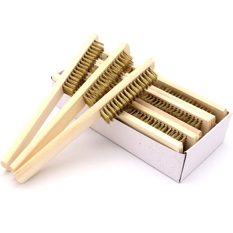 1pcs Wood Handle Brass Wire Copper Brush for Industrial Devices Surface/Inner Polishing Grinding Cleaning 6x16 Row Brushes