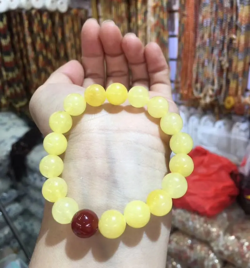 10mm nature Golden Jade mala bead bangle with red agate Amulet bracelet Talisman gift