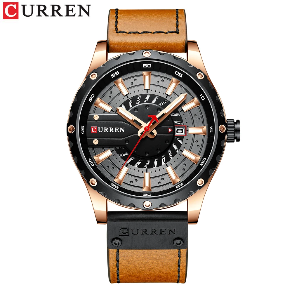 Curren Uhren Top Marke Mode Leder Armbanduhr lässig Quarz Herren uhr neue schicke leuchtende Zeiger Uhr 8