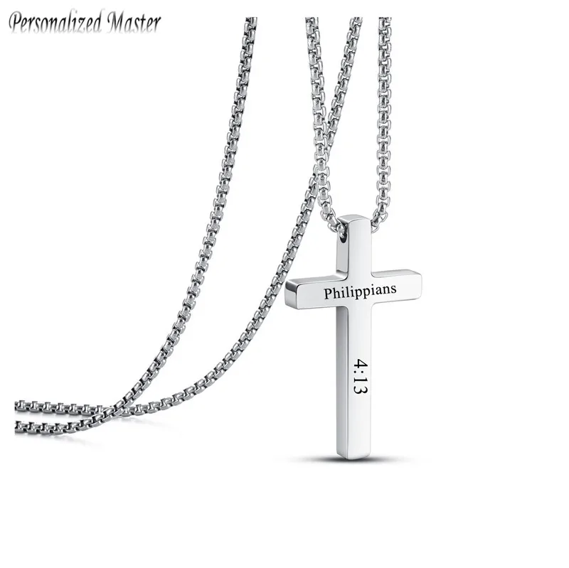 Personalized Master Customized Name Date Cross Pendant Stainless Steel Pray Crucifix Pendants DIY Jewelry Thanksgiving Gift