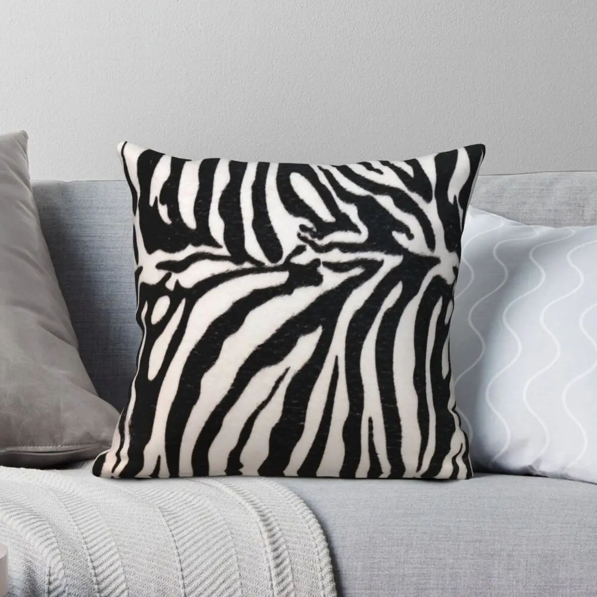 Zebra Stripes Square Pillowcase Polyester Linen Velvet Pattern Zip Decor Pillow Case Room Cushion Case