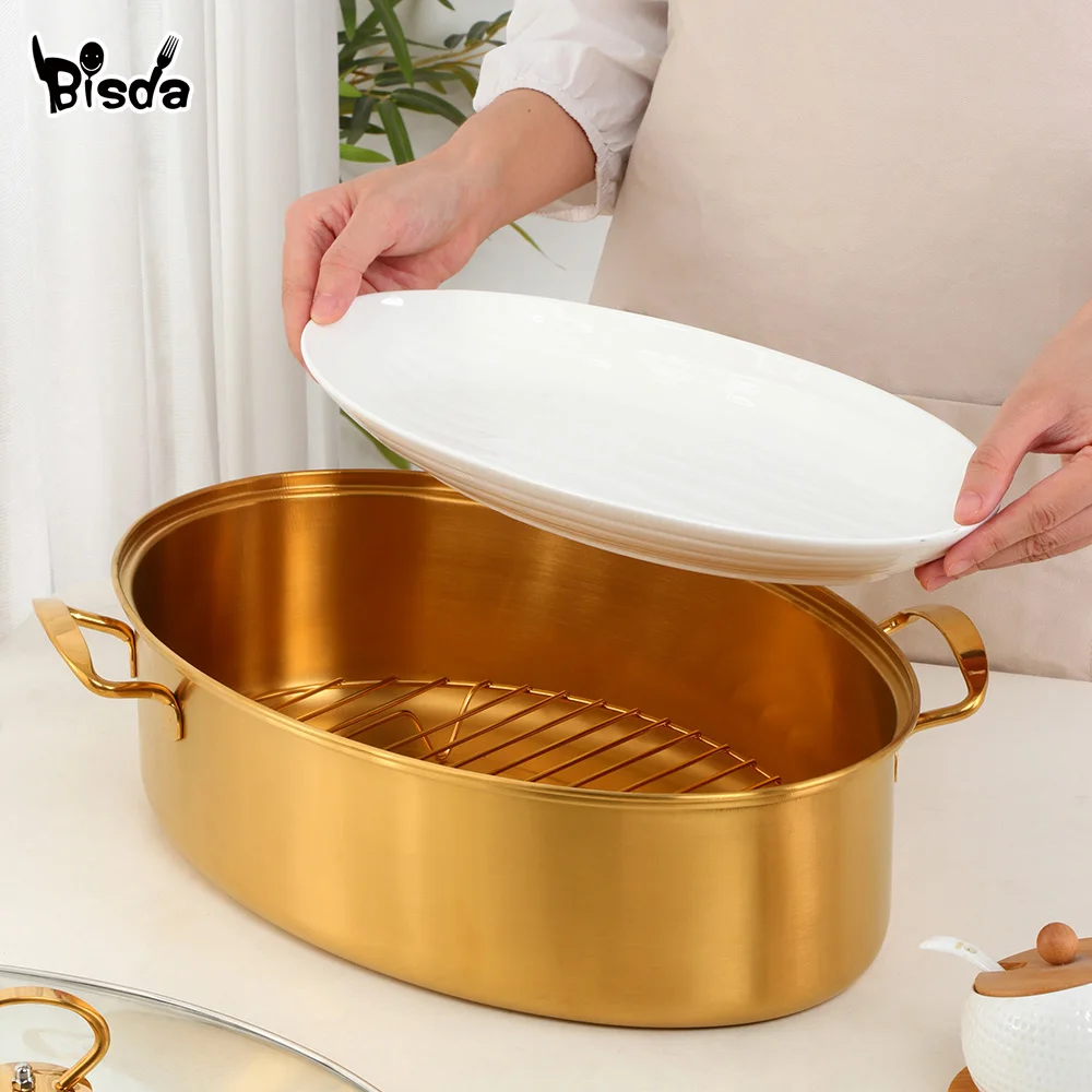 2/3Pcs Stainless Steel Fish Pot Bread Corn Steamer Food Cooking Pot with Lid and Steaming Rack Ceramic Plate Soup Pots Cookware