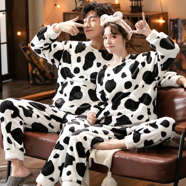 Ensemble de pyjamas a manches longues pour hommes et femmes vetements de nuit vetements de salon vetements de dessin anime animal vache imbibe hiver AliExpress