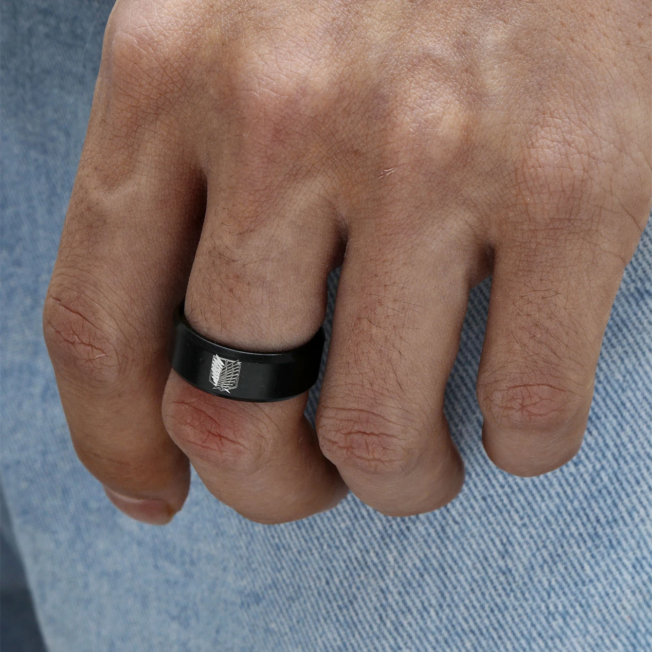 8mm Attack on Titan Black Stainless Steel Ring Wings Of Liberty Flag Finger Rings For Men Women Jewelry Anime Fans