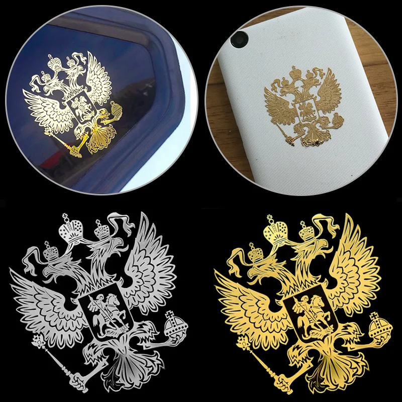 New Coat of Arms of Russia Nickel Metal Car Sticker Window Laptop Phone Decal Russian Federation Eagle Emblem 3D Car Styling