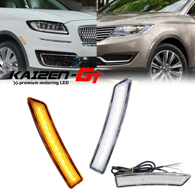 Sekwencyjne bursztynowe/białe LED-owe światła obrysowe na przednie błotniki samochodowe do Lincoln MKX 2016-2018, do Lincoln Nautilus 2019-2022 12V