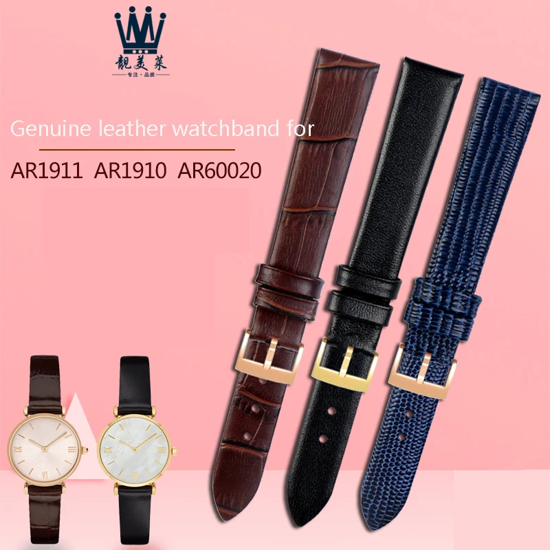 New style genuine leather watchband for AR1911 AR1910 AR60020 female watch strap black brown blue 14mm wristwatches band