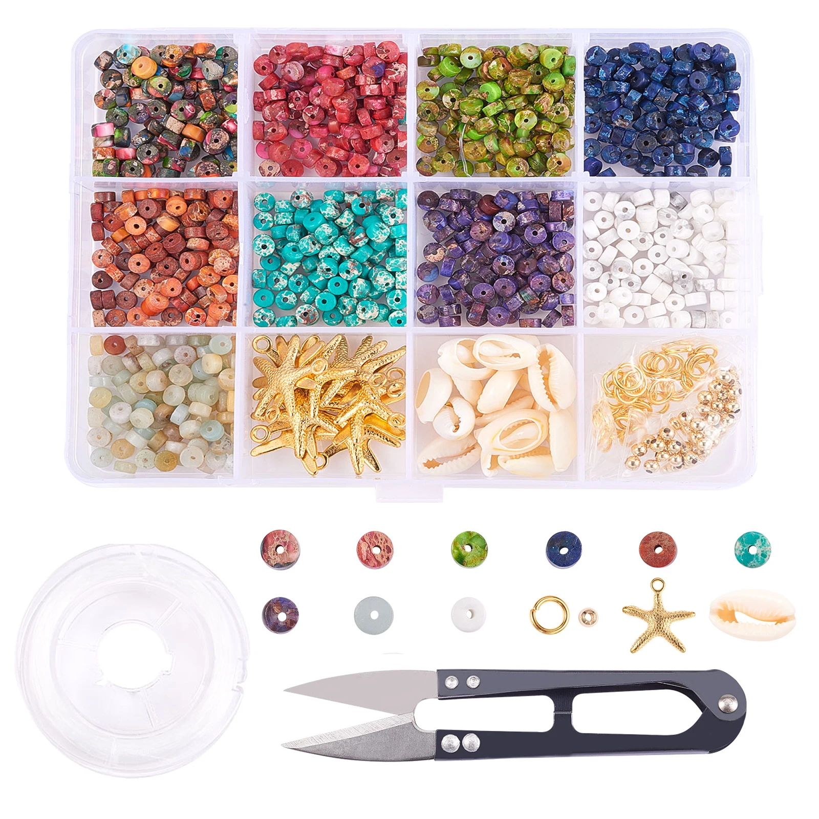 1box Disc Loose Stone Spacer Beads Jewelry Making Kit With Cowrie Shell Beads and Starfish Charms for DIY Bracelet Supplies