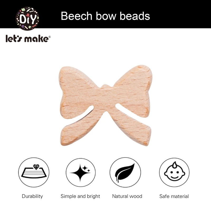 Let'S Make 100pc Wooden Teething Bead Beech Wooden Bow Beads BPA Free Wooden Teethers Toys Wooden Teether Baby Teether