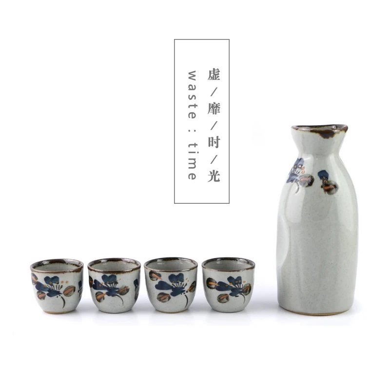 Five-piece suit Japanese high grade sake liquor bottle wine cup stone series Chinese white wine ceramic barware