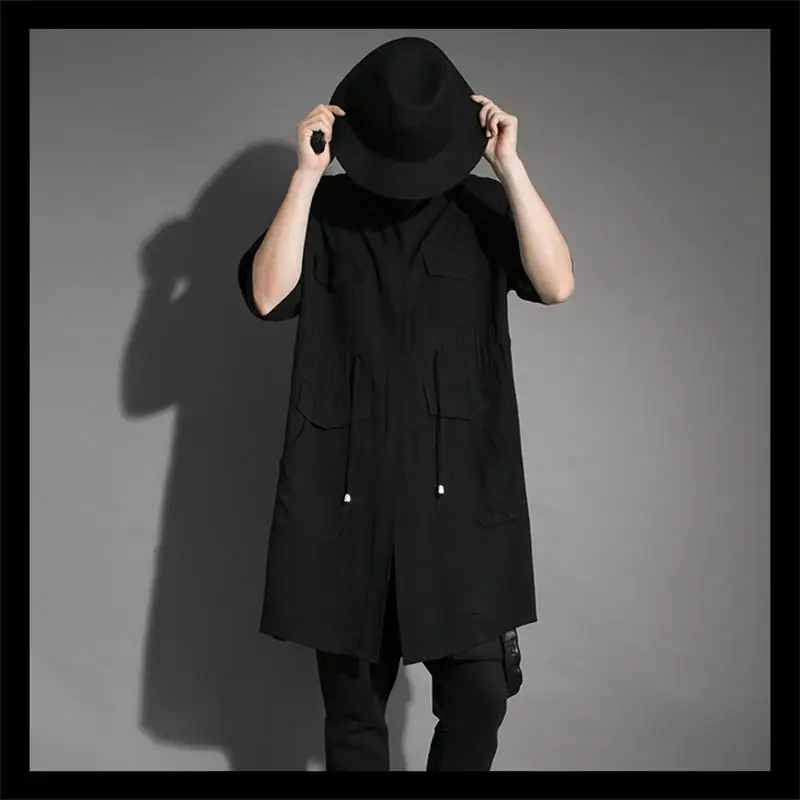 Original design dark fashion brand 2019 spring and summer new mid-length mid-sleeve loose casual shirt