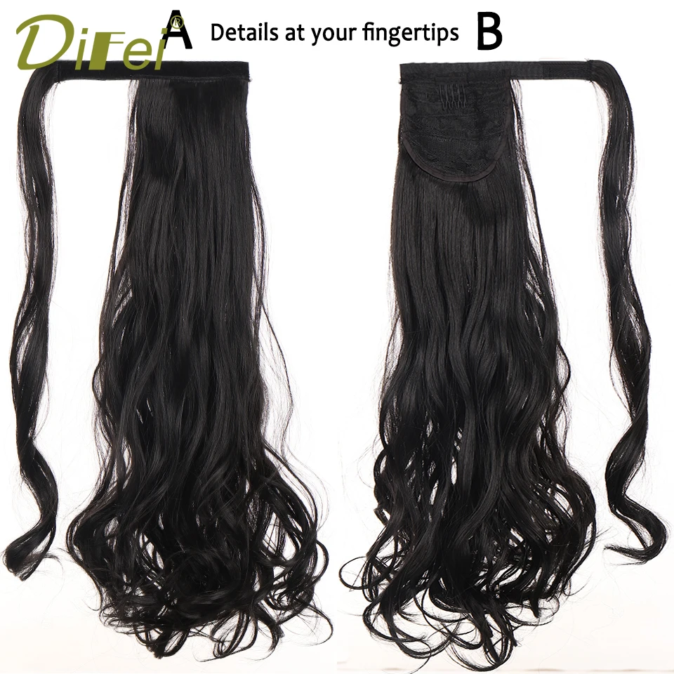 DIFEI 24 Inch Long Wave Ponytail Fakehair Synthetic Extensions Heat Resistant Hair Velcro Wrap Around Pony Hairpiece for Women