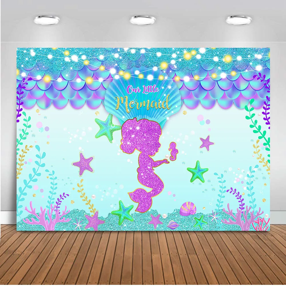 

Mermaid backdrop Children newborn birthday mermaid theme party decoration supplies under the sea background for photo studio