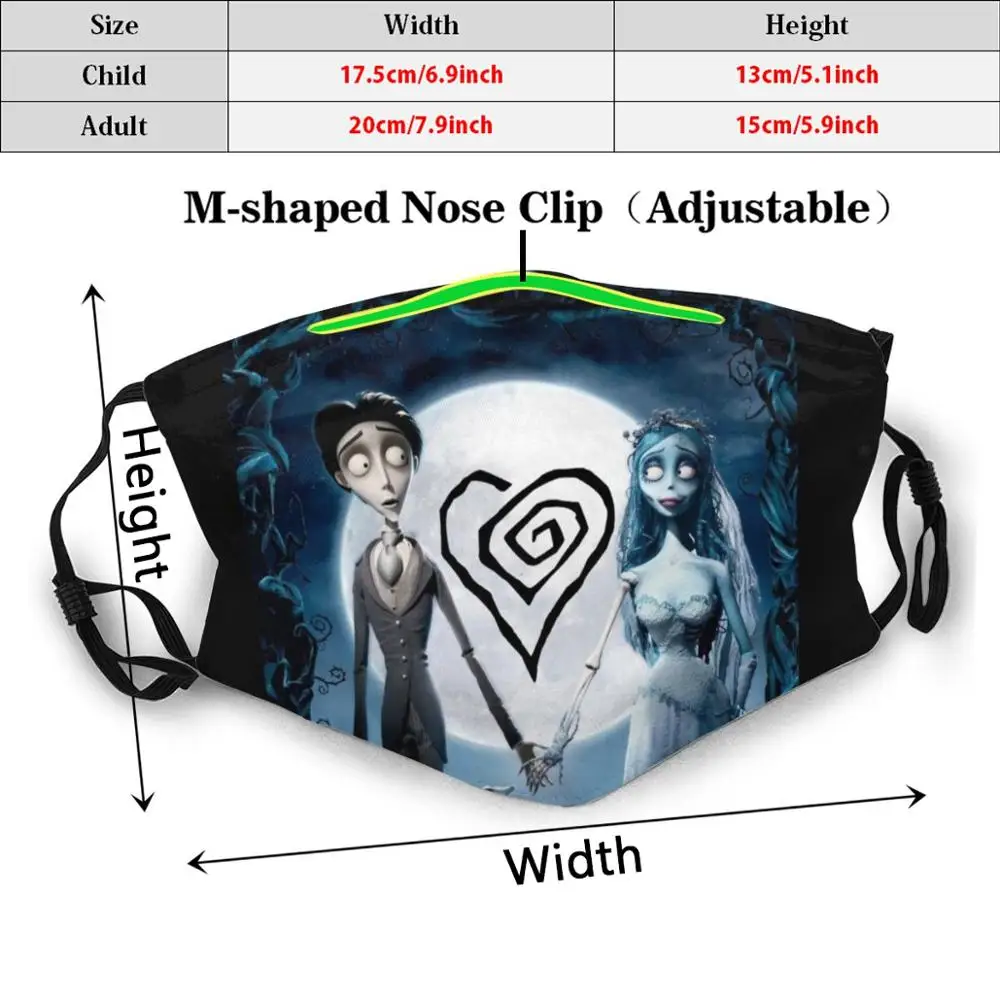 Corpse Wedding In Gothic Fantasy. Funny Print Reusable Pm2.12 Filter Face Mask Tim Burton Corpse Bride Gothic Love Dark