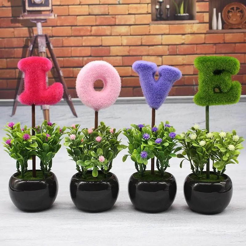 Artificial Grass Mini Simulation Potted Plants, Love, Home Desktop Decoration, Wedding Gift, Office Fake Plants