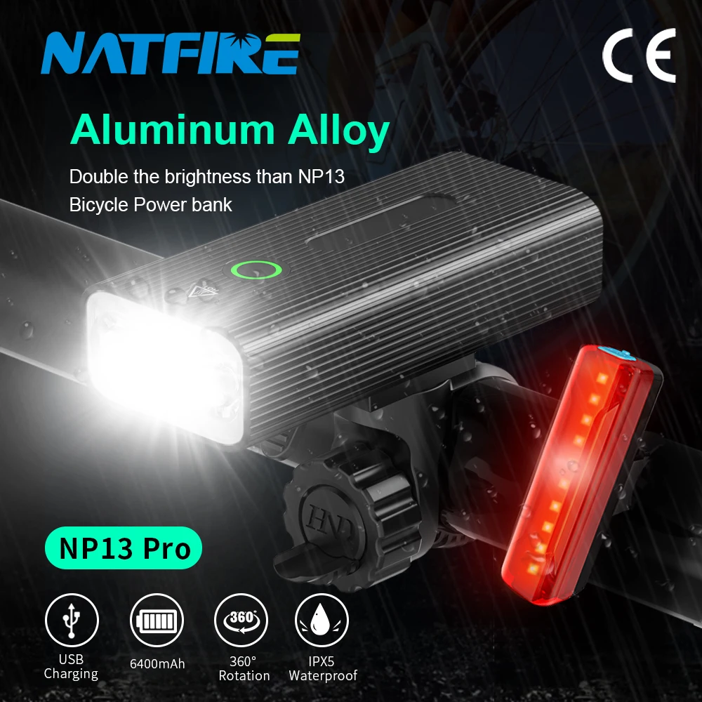 

NATFIRE 2000 Lumen Bike Front Light NP13 Pro Rainproof USB Rechargeable Headlamp 3x T6 L2 LED Bicycle Front Light Flashlight