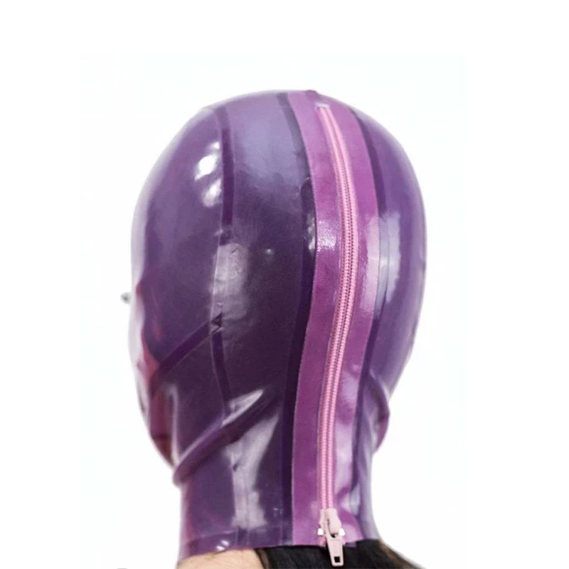 Sexy lingere exotische unisex transparent lila latex maske hauben cekc zentai uniform fetisch