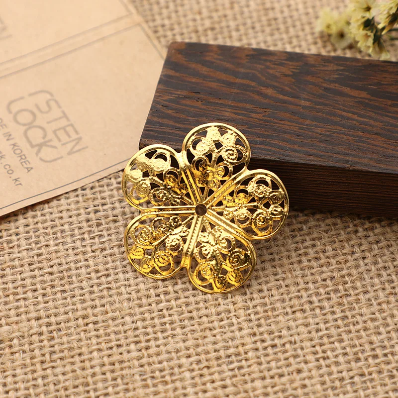 10Pcs Gold Flower Filigree Wraps Connectors Metal Crafts Gift Hair Jewelry Accessories Ancient Fashion Decorative Findings