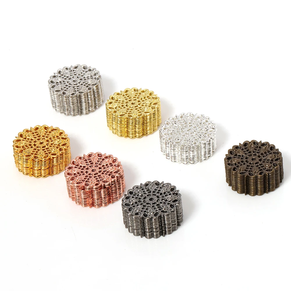 20pcs/lot 25mm Metal Filigran Flower Wraps Connectors Findings For Diy Jewelry Making Hollow Out Peacock Feather Charm Pendants