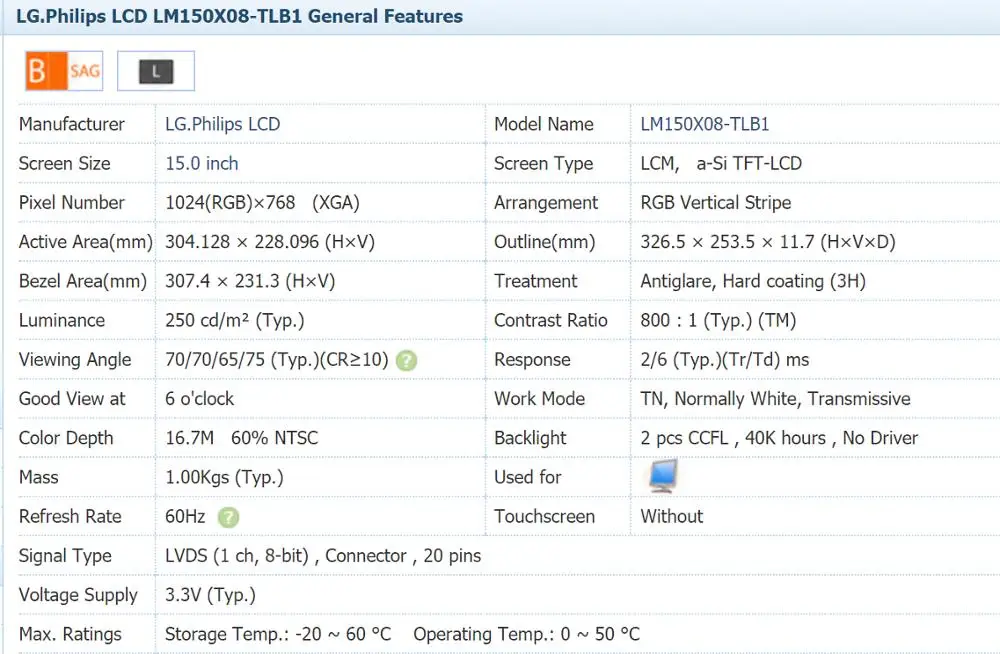 LCD da LM150X08-TLB1 15.0 pollici, nuovo e originale in stock, testato prima della spedizione