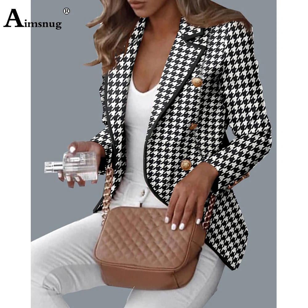 Mulheres blazers casuais lapela collar jaquetas primavera moda houndstooth superior outerwear senhoras casacos magros sexy roupas femininas 2022