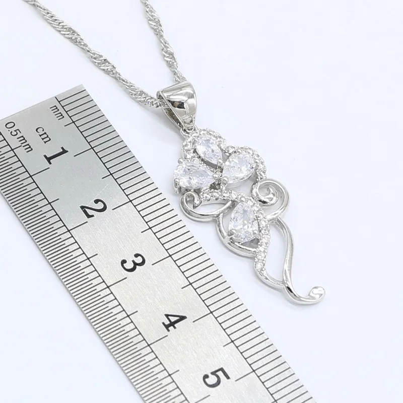 Dubai 925 Silver Jewelry Sets For Women White Zirconia Bracelet Necklace Pendant Earrings Ring Birthday Gift