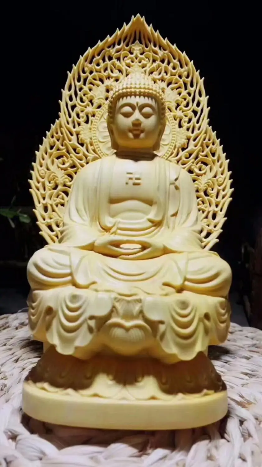 

Guanyin wooden carving box sitting lotus Buddha wooden carving handicraft decoration creativity
